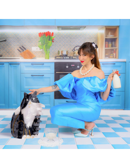 Klamra do włosów Kot czarno - biały