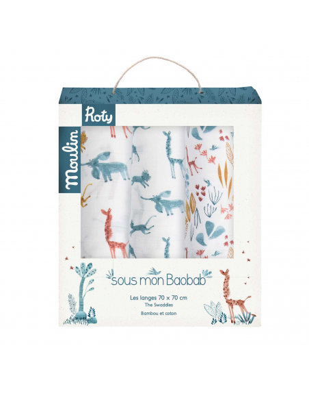Zestaw trzech muślinowych pieluszek Sous Mon Baobab