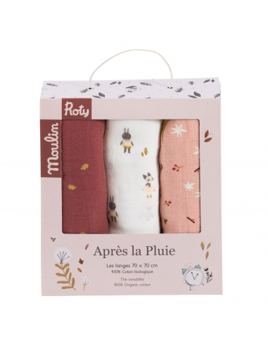 Zestaw trzech muślinowych pieluszek Après la pluie