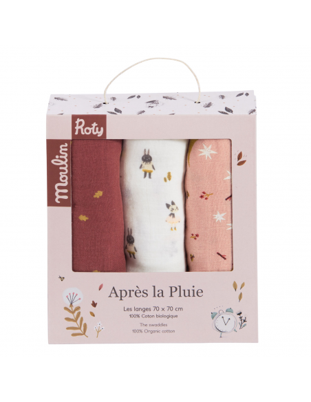 Zestaw trzech muślinowych pieluszek Après la pluie