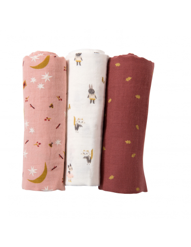 Zestaw trzech muślinowych pieluszek Après la pluie