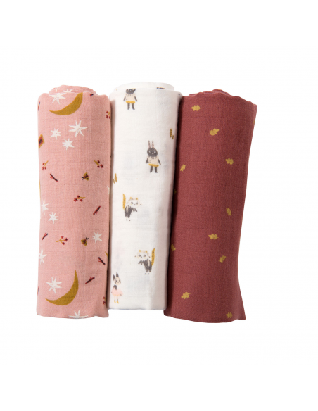 Zestaw trzech muślinowych pieluszek Après la pluie