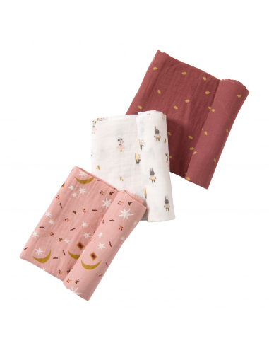 Zestaw trzech muślinowych pieluszek Après la pluie