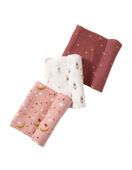 Zestaw trzech muślinowych pieluszek Après la pluie