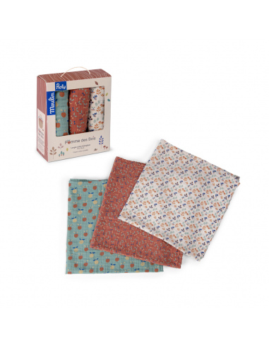 Zestaw trzech muślinowych pieluszek Pomme des Bois