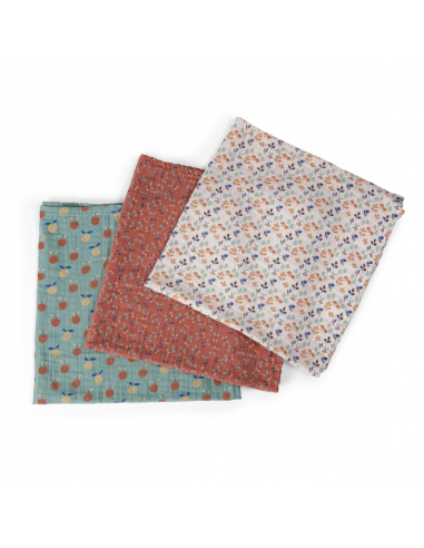 Zestaw trzech muślinowych pieluszek Pomme des Bois
