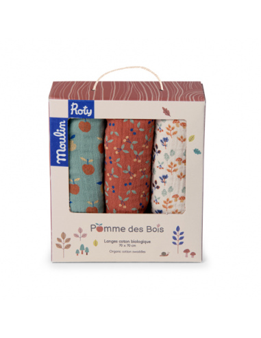 Zestaw trzech muślinowych pieluszek Pomme des Bois