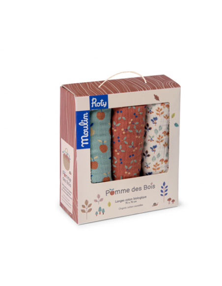 Zestaw trzech muślinowych pieluszek Pomme des Bois